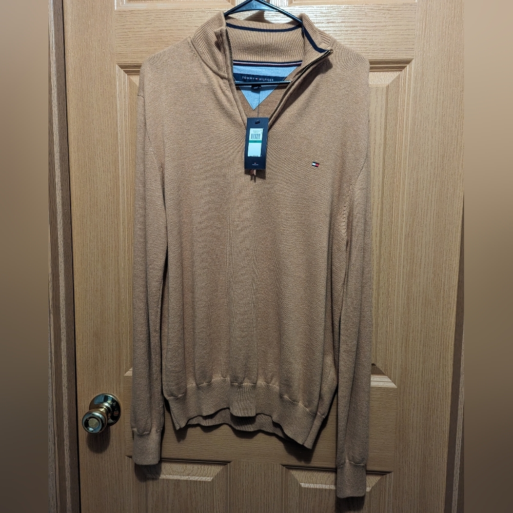 Tommy Hilfiger Men's Camel Zip-Up Sweater